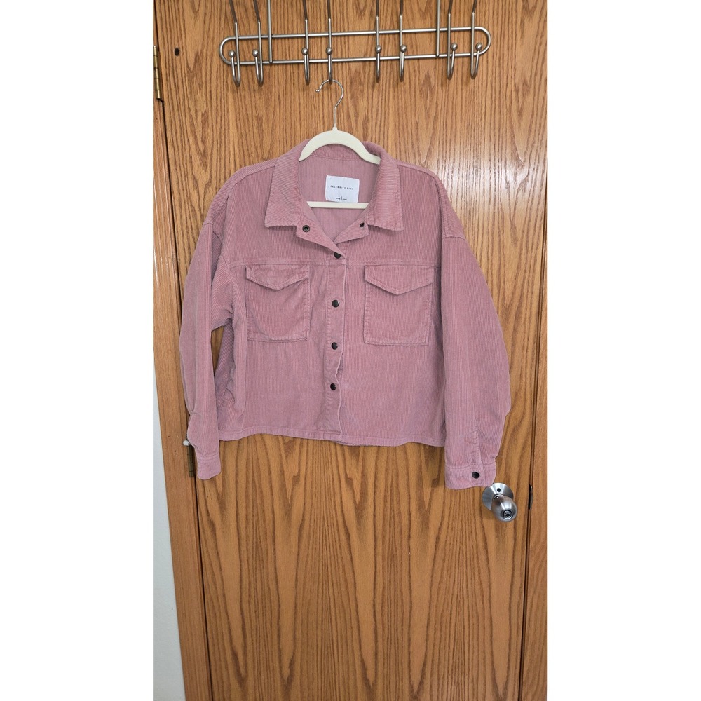 Celebrity Pink Womens Dusty Rose Corduroy Cropped Trucker Jacket Size L